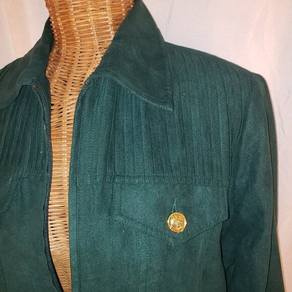 Drapers & Damons Faux Suede Green Pleated Zip Up Blazer - M - Picture 2 of 5